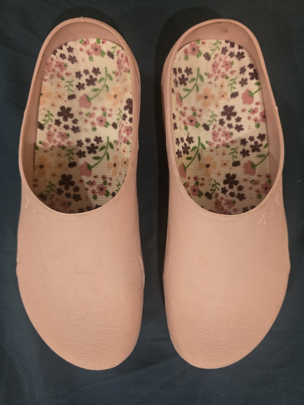 Women's Pastel Pink Slip-On Garden Mules with Floral Insole